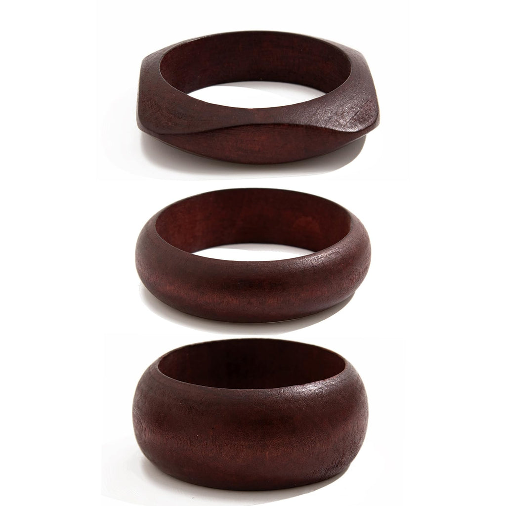 Hclian 3 Pcs Dark Brown Wooden Bangles Bracelets Set Chunky Stackable Statement Bracelets for Women Wide Irregular Geometric Bangles Jewelry Gift