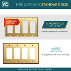 Rio Salto BRASS Signature Collection Metal Gold Quad Decorator Receptacle Metal Wall Plate Cover Light Switch Quad Rocker Decorator Wallplate Covers 4 Gang Brushed Brass 4-Gang Standard Size
