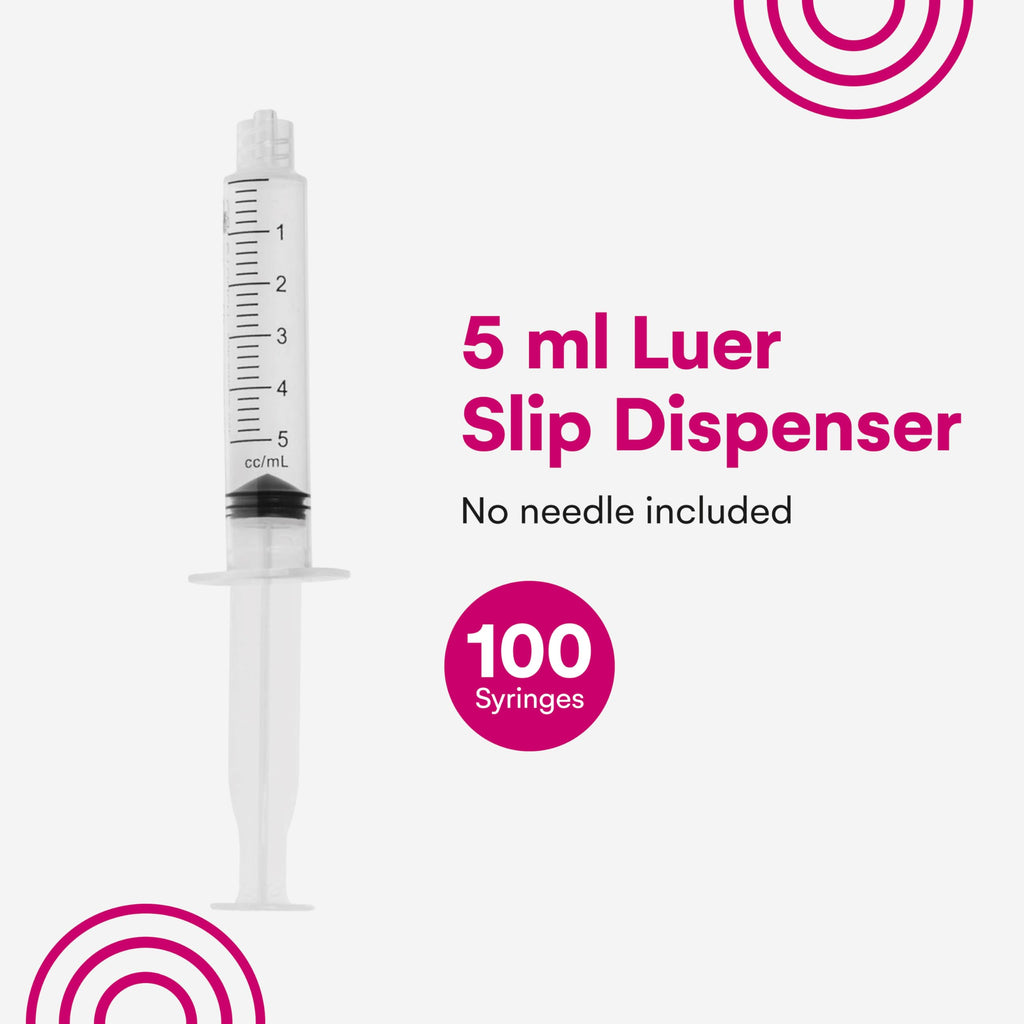 Care Touch CTSLL5 Luer Lock Tip Syringe, 5 mL, 100 Disposable Syringes Without Needles
