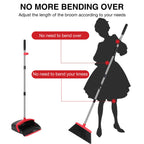 NACENA Broom and Dustpan Set, 52-in Long Adjustable Handle Broom Dustpan Combo with Dustpan Teeth to Automatically Clean Hair Suitable for Home Kitchen Office Hall Floor（Black&Red）