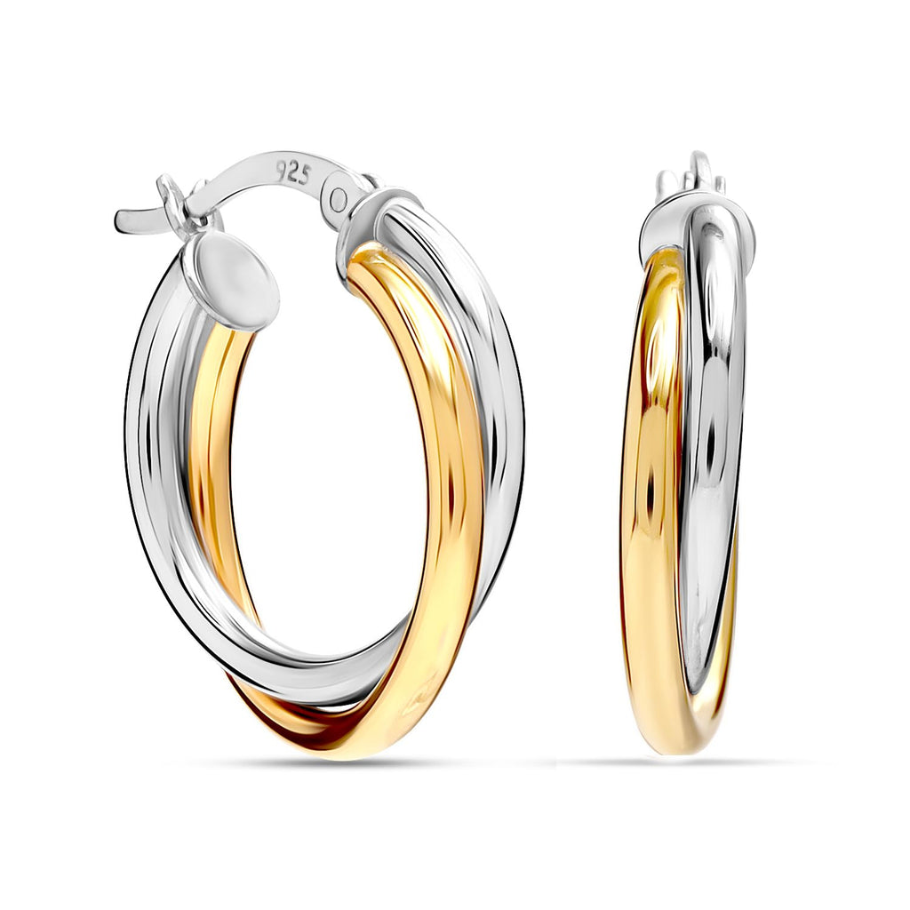 LeCalla 925 Sterling Silver Hoop Earrings for Women | Small 14K Gold-Plated Two-Tone Click-Top Intertwined Chunky Earring Hoops - 20MM