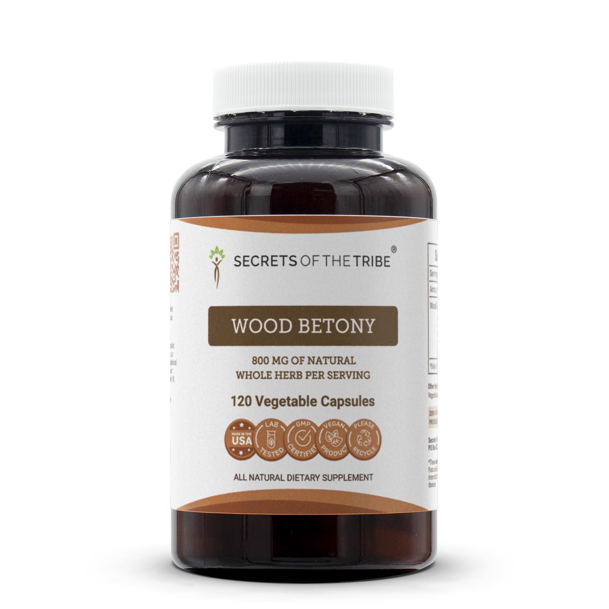 Secrets of the Tribe Wood Betony 120 Capsules, Made with Vegetable Capsules and Stachys officinalis Sedative Effect (120 Capsules)