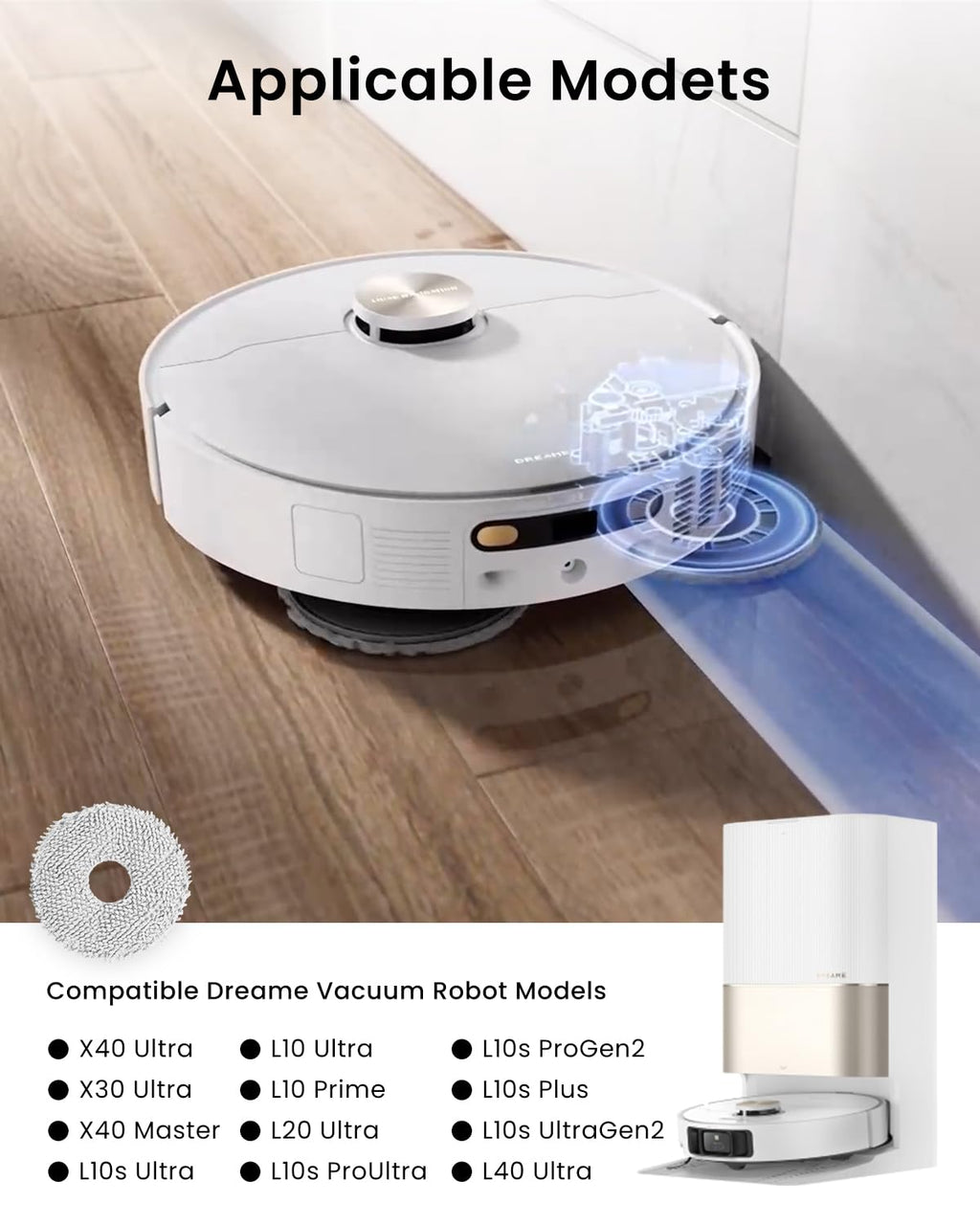 12Pack Microfiber Vacuum Mop Cloth Pad for Dreame X50 Ultra/L20 Ultra/L10s Pro/L10s Pro Gen2/X40 Ultra/for Xiaomi X10+/X20+/for Mova P10/P50 Robot Vacuum,Replacement Part Washing Mopping Pad Mop Pad