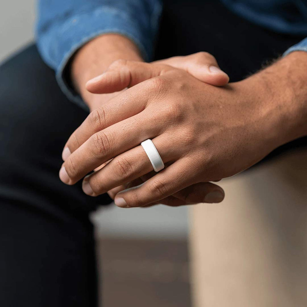 Enso Rings Bevel Classic Silicone Wedding Ring – Hypoallergenic Unisex Wedding Band – Comfortable Band for Active Lifestyle – 8mm Wide, 2.16mm Thick Obsidian Size: 10