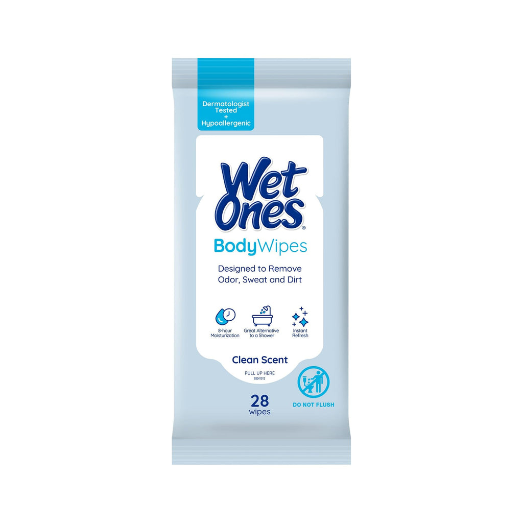 Wet Ones Body Wipes, Clean Scent Body Cleansing Wipes, Travel Size Wipes, 28ct (6 pack)