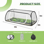 2Pack 45''x22''x18'' Pop Up Raised Garden Bed Cover -Instant Plant Protection Against Bird, Pests & Squirrel，Plant Net Cover for Raised Bed with Zipper Door for Protecting Vegetable Row