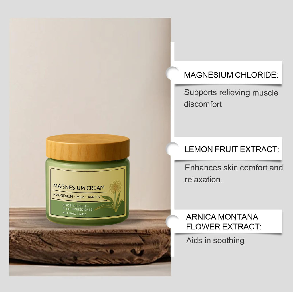 CleJoy Magnesium Cream with MSM & Arnica - 50g/1.76oz, Mild Ingredients for Skin Soothing, Daily Body Care Cream