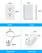 Olcorife Flat Extension Cord with Outlet Cover, Flat Plug Power Strip with 6 Outlets and 3 USB Ports, 5 FT Cord Hidden Outlet Extender for Tight Spaces
