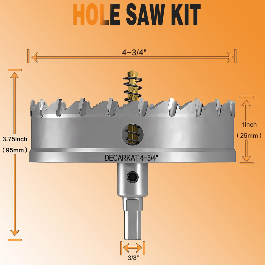 4-3/4" TCT Hole Saws for Hard Metal, Heavy Duty 120mm Tungsten Carbide Tipped Hole Cutters Set with Spring-Loaded Pilot Drill Bits for Stainless Steel, Metal, Iron, and Plastic.