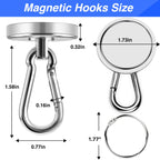 LOVIMAG Magnetic Hooks Heavy Duty, 200LBS+ Super Strong Magnetic Hooks Cruise, Powerful Neodymium Magnets Hook with Swivel Carabiner Hook for Hanging, Kitchen, Cruise Cabins, Grill, Tool Room-2 Pack