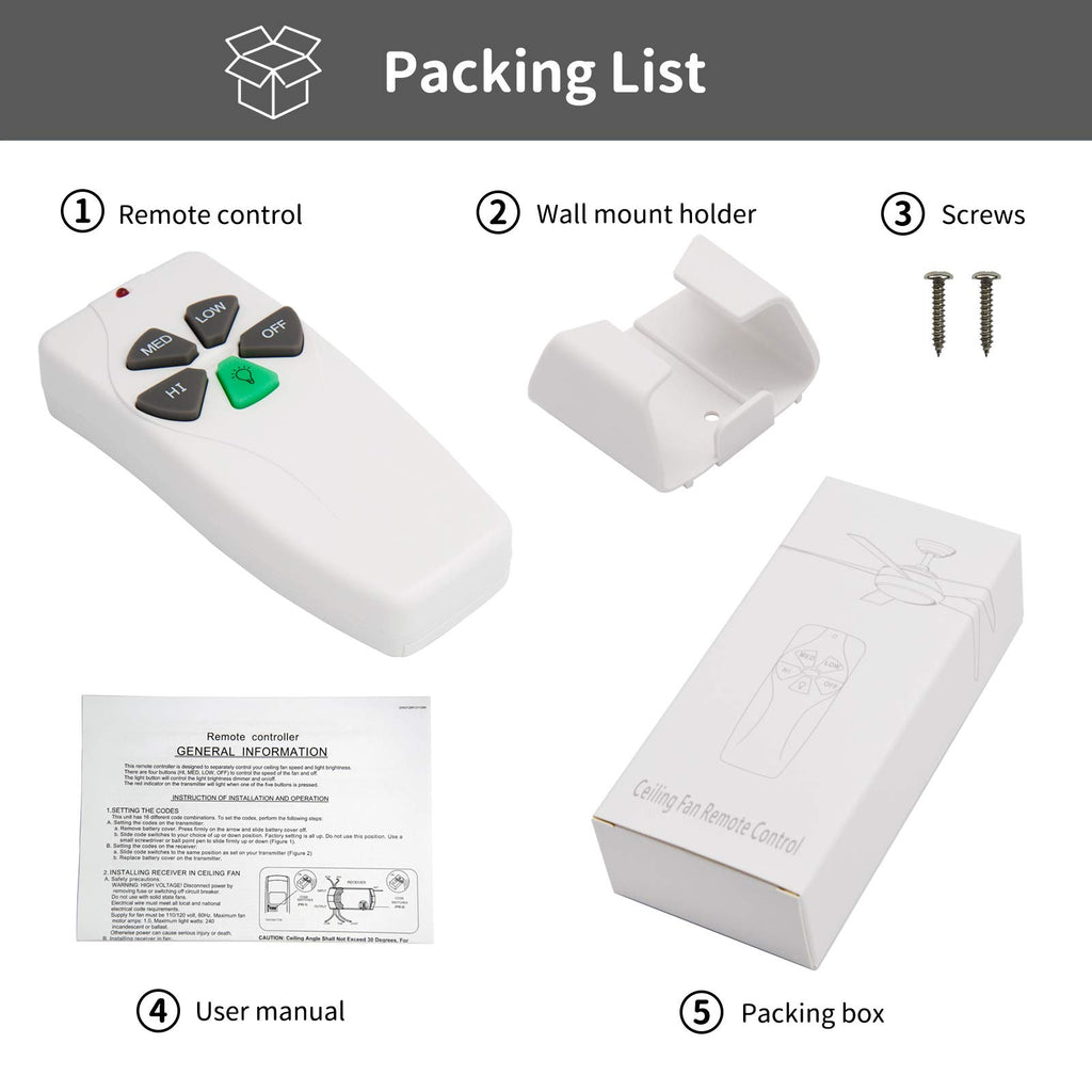 CENMING Ceiling Fan Remote Control Replacement for Harbor Breeze Hampton Bay,303.9MHz 3-Speed Light Dimmer, for FAN-11T L3HFAN11T 35T1 CHQ8BT7030T UC7030T CHQ7030T 2AAZPFAN53T FAN-53T (Remote Only)