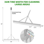 Landscape Garden Rake 36" Head Aluminum Heavy Duty Rake for Leaves Weed with 69" Long Handle for Loosening Soil Lawn Care Weeding Landscaping Tools