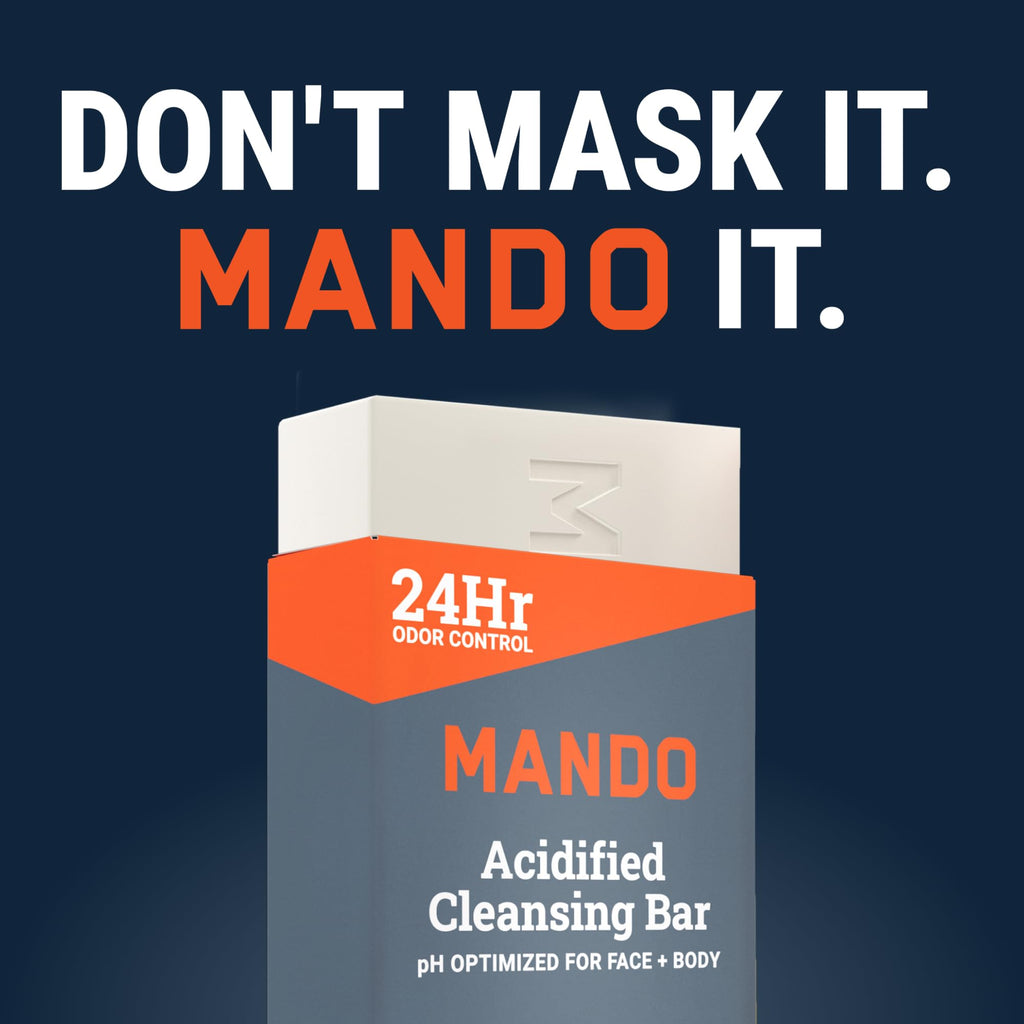 Mando 4-in-1 Acidified Cleansing Bar - 24-Hour Odor Control - Moisturizing Formula - Formulated without SLS and Parabens - Safe For Sensitive Skin - 5 ounces (Pack of 2) - Pro Sport & Mt Fuji