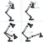 TORCHSTAR Metal Desk Lamp with Clamp, Swing Arm, Architect Adjustable Gooseneck Table Lamp, Clip Desk Lights for Home Office, Work, Study, Reading, E26 Base, Multi-Joint, Black