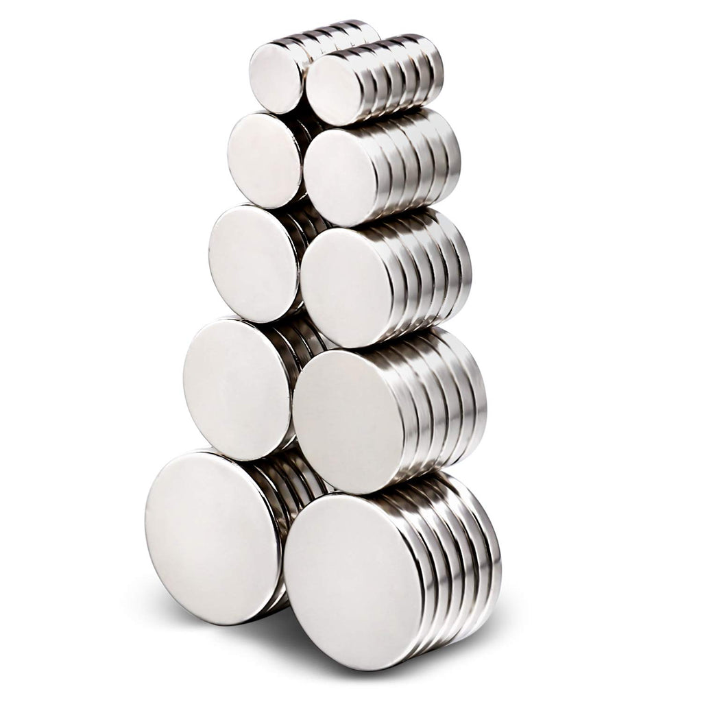 DIYMAG 60Pcs Small Refrigerator Magnets, 5 Sizes Rare Earth Disc Magnets