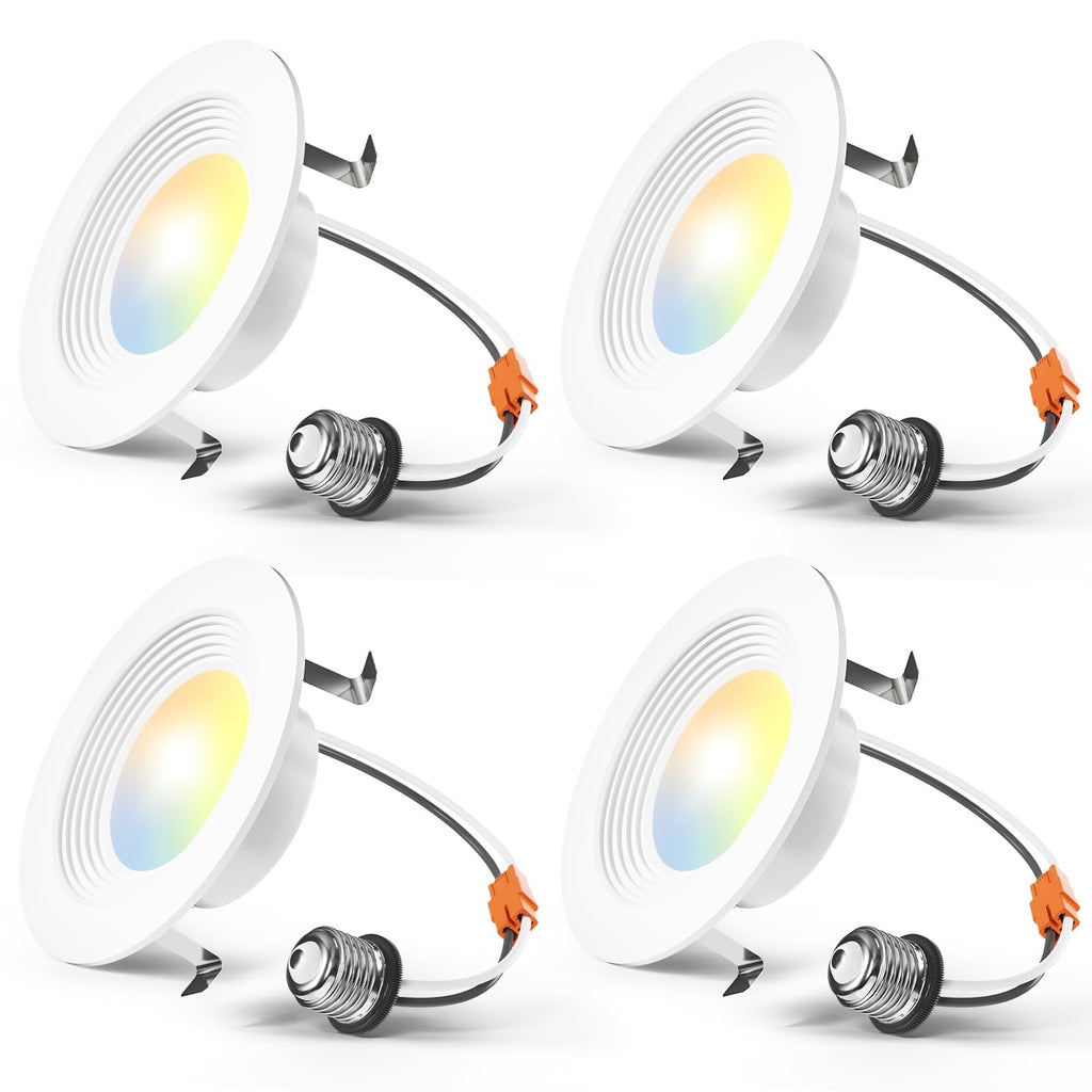 Amico 4 Pack 4 inch 5CCT LED Recessed Lighting, Dimmable, 8.5W=60W, 650LM, 2700K/3000K/4000K/5000K/6000K Selectable, Retrofit Can Lights with Baffle Trim, IC Rated - ETL & FCC, White