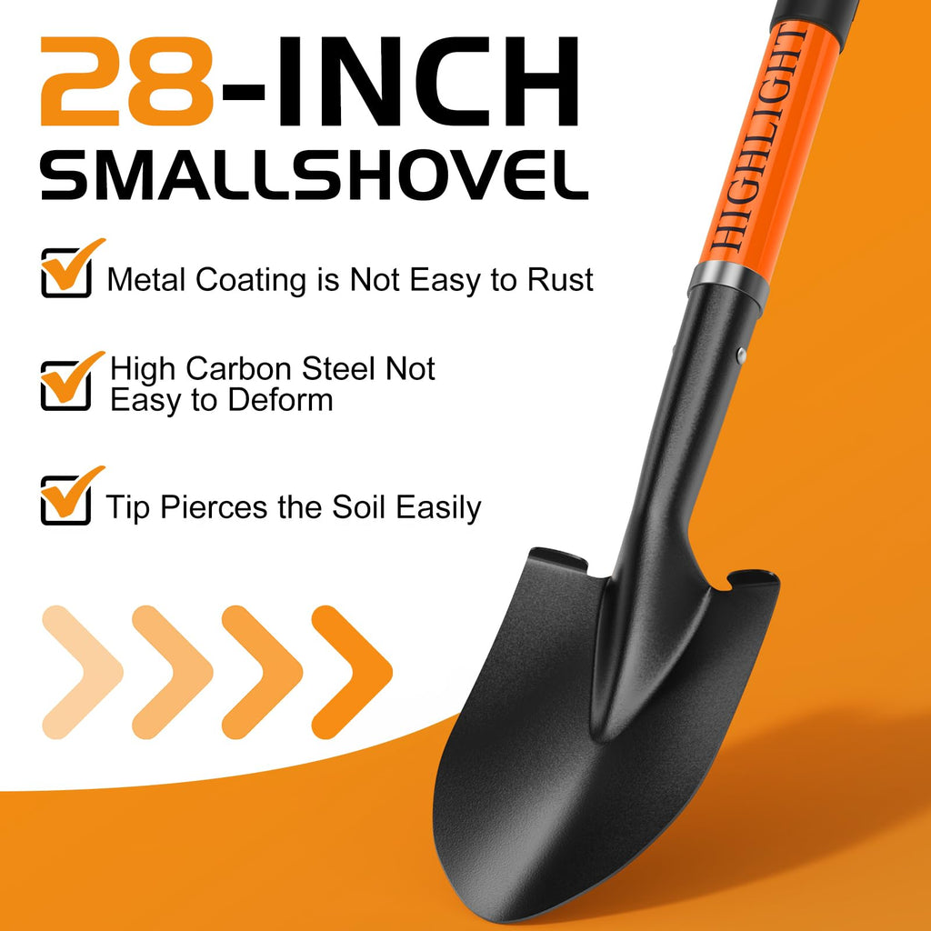 HIGHLIGHT Kids Small Shovel 28Inch Orange Fiberglass D Grip Beach Digging