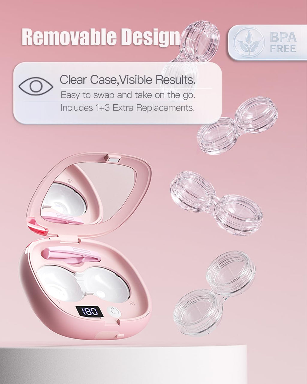 Vastsoon Ultrasonic Contact Lens Cleaner Machine – Portable, Rechargeable Cleaning Kit with 4 Contact Lens Solution Cases, Applicator & Removal Tools – for Travel & Home Use (Pink)