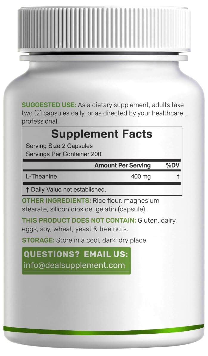 L-Theanine 400mg, 400 Capsules – Extra Strength Theanine Supplement – Amino Acids for Focus & Relaxation Support – Non-GMO & Gluten Free