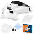 YOCTOSUN LED Headband Magnifier, Rechargeable Illuminated Magnifying Visor -1X to 14X Zoom, Hands Free Head Mounted Magnifying Glasses with Lights for Close Work, Sewing, Crafts, Jewelry, Watch Repair