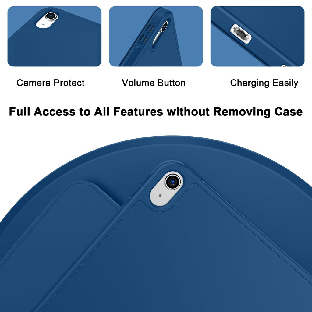 ToaPoia Case for iPad (A16) 11 Inch 2025/iPad 10th Generation 10.9 Inch 2022, Slim Trifold Stand Protective Cover with Pencil Holder and Soft TPU Back,Support Auto Sleep/Wake (Navy Blue)