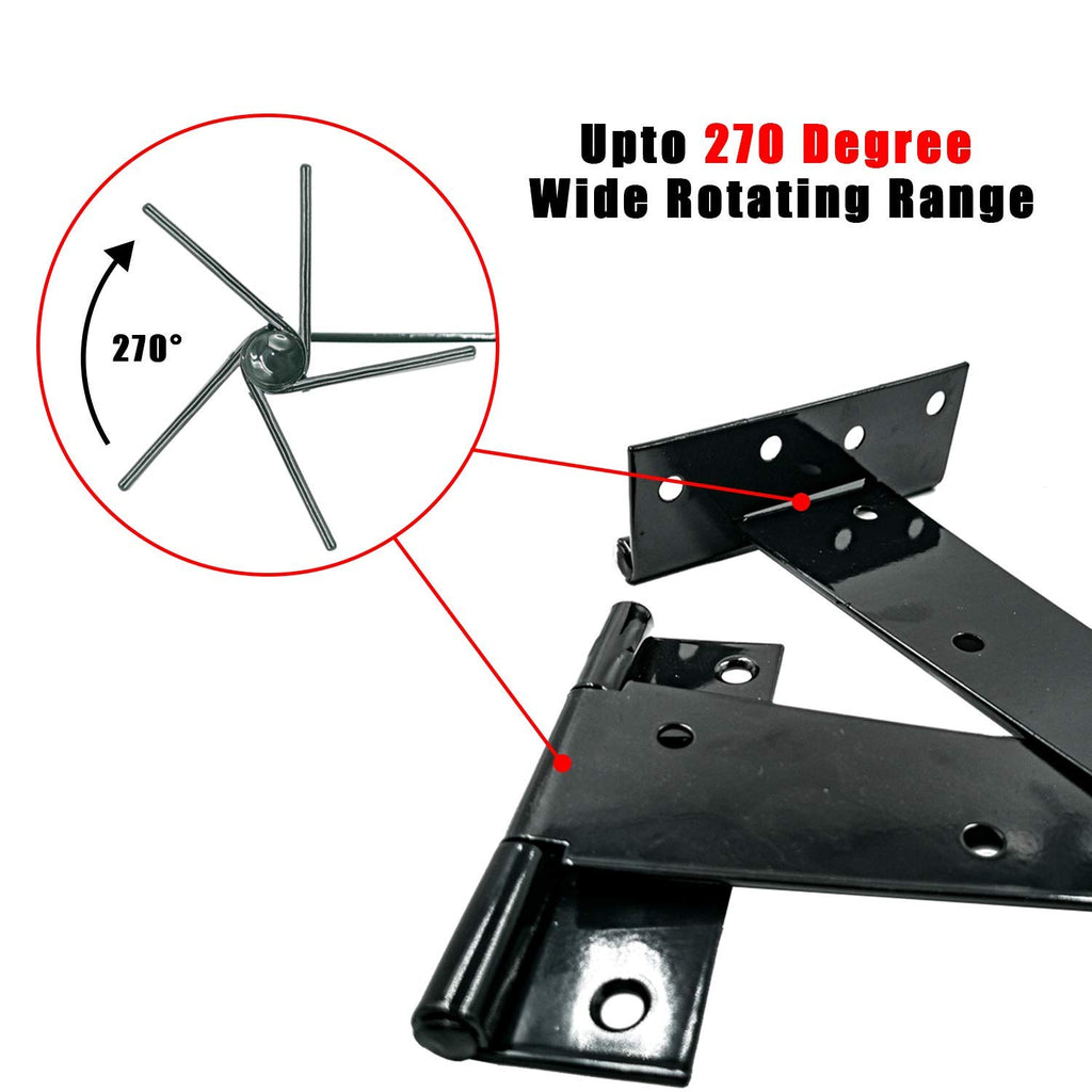 HLMOptimo Heavy Duty T Hinge Tee T Strap Shed Gate Barn Fence Door Hinge Wrought Rustproof Black (6 pcs, 4 inch)