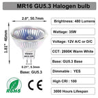 Vinaco MR16 Bulb,10 Pack 35W GU5.3 Base, 480LM High Output 12V 35W Bulb, 2800K Warm White MR16 Dimmable with Clear Glass Cover, MR16 GU5.3 for Landscape, Track Lights