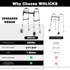Narrow Folding Walkers for Seniors,Aluminum Lightweight Walkers with Wheels, Adjustable Width and Height Front Wheel Walker for Elderly and Disabled, Supports up to 350 lbs