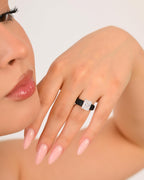 Rinfit Silicone Ring with Stone, Emerald Cut CZ - Blck/Sil, Size 7