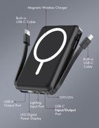 podoru for Magsafe Power Bank, 10000mAh Magnetic Portable Charger