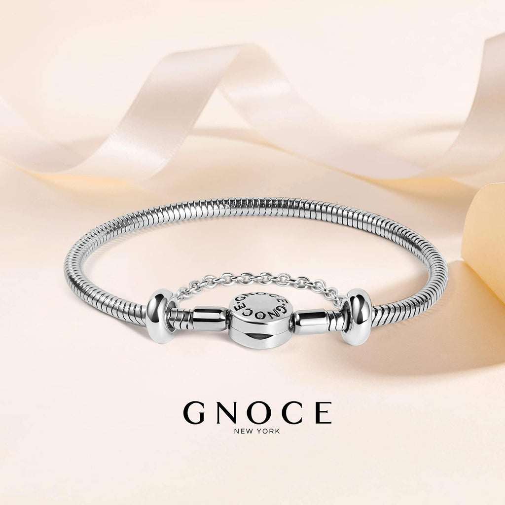 GNOCE Stainless Steel Snake Chain Charm Bracelet W/Safety Gift for Women(7.5in)