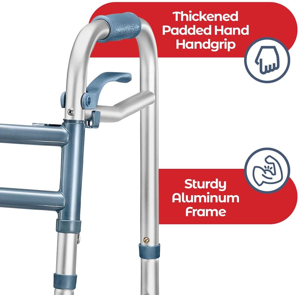 Medical king Walkers for Seniors Aluminum Lightweight Walker with Wheels, Adjustable Width and Height, Folding Walker for Elderly, Handicapped, Disabled 2 Wheels in Front