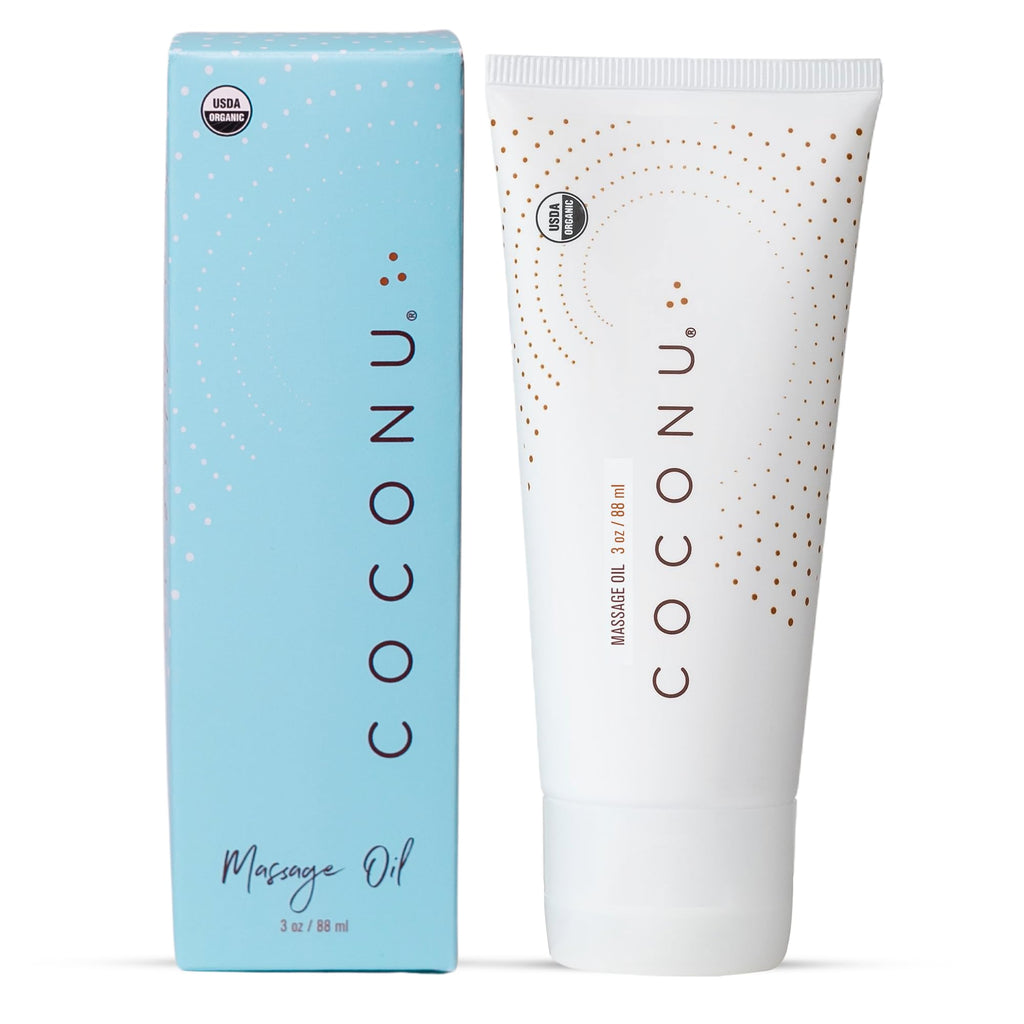 Coconu Organic Coconut Massage Oil for Couples - Edible Body Oil Safe for Sensitive Skin | Date Night Massage | Unscented | USDA Certified Organic | Made in USA | 3 oz