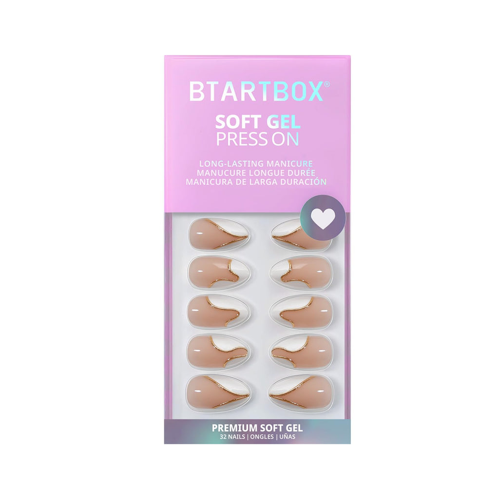 BTArtbox Press On Nails, Short White French Tip Nails, 32 Pcs Full Kit