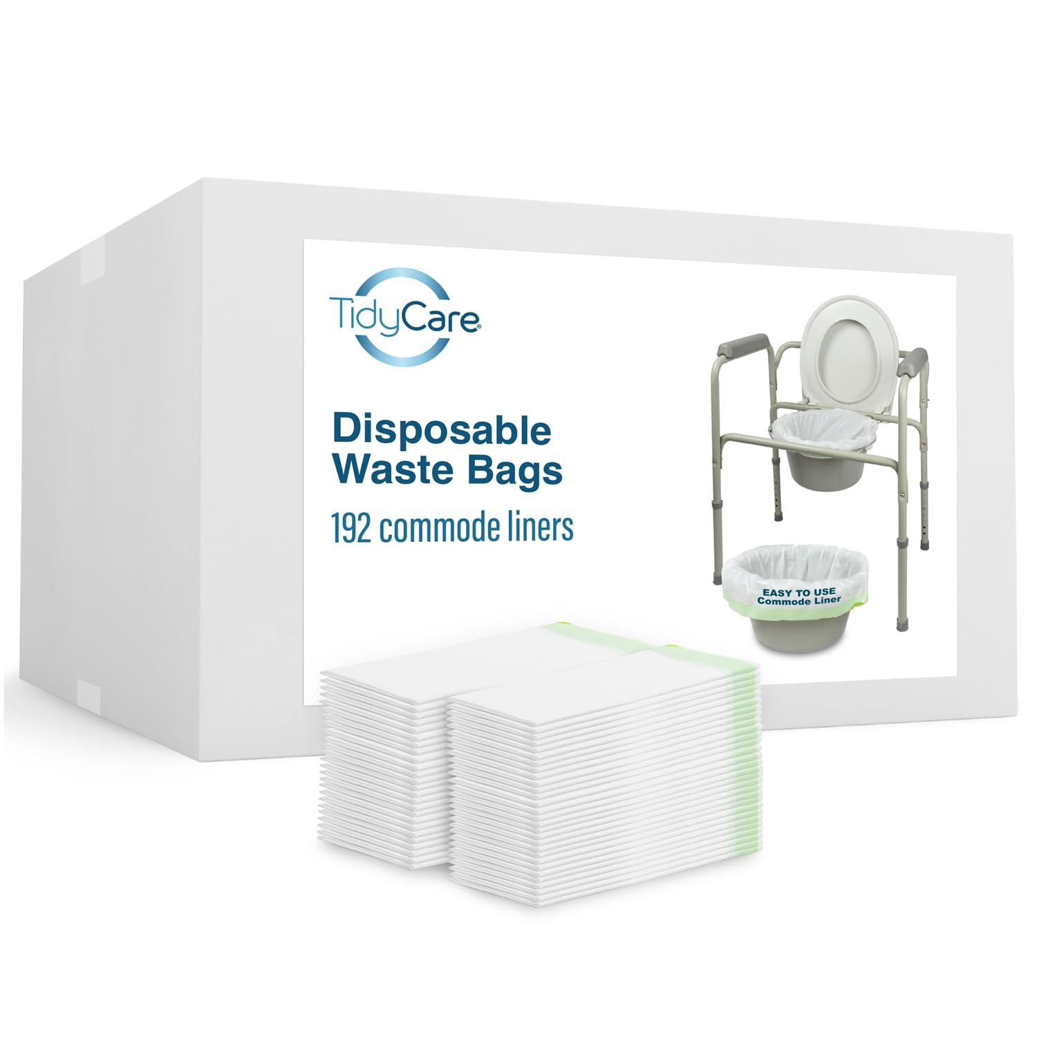 TidyCare Disposable Bedside Commode Liners for Adult Portable Toilet Chair Seat Bucket and Bedpan | Value Pack of 192 Waste Bags | Universal Fit Liners for Home Medical Care