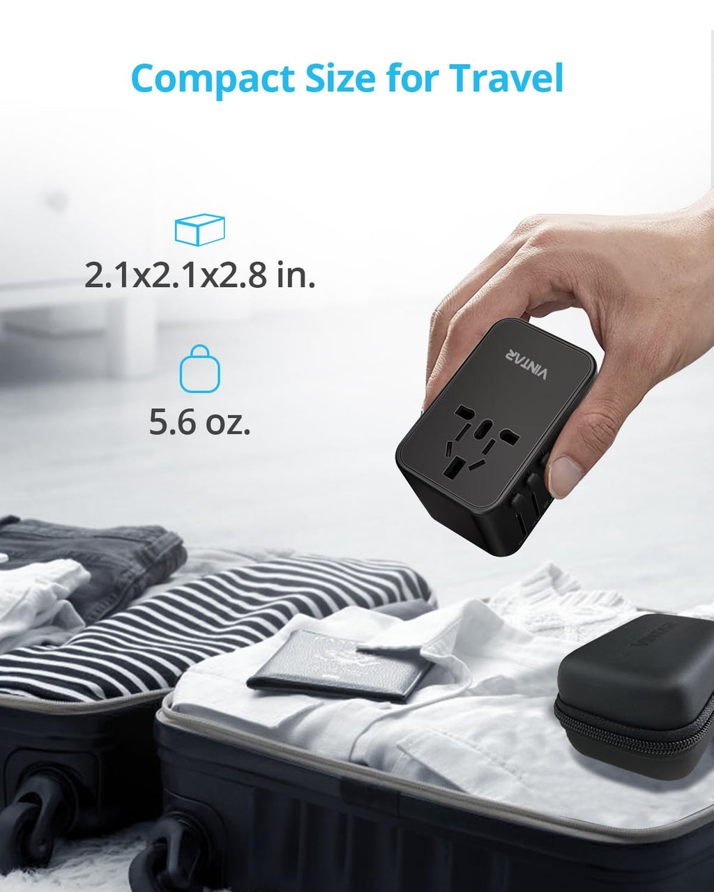 Universal Travel Adapter, VINTAR 75W GaN International Power Adapter with 3 USB C PD and 2 USB A QC, All in One Travel Essentials for UK/EU/USA/AUS, Travel Adapter Worldwide for Laptops Tablets Phones