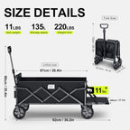 TANSTRIDER Collapsible Wagons Carts Foldable with Extended Tailgate, Folding Wagon Cart on Wheels, Portable Heavy Duty Shopping Carts for Groceries, Apartment, Garden, Camping, Sports,Outdoor (Black)
