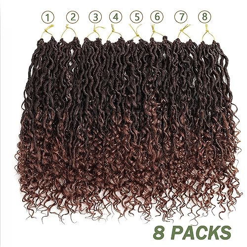LMZIM 14 inch Goddess Locs Crochet Hair 8 Packs Boho Locs Crochet Braids,Hippie Locs Crochet Hair for Black Women Faux locs Croceht Hair Pre Looped River Locs Crochet Hair with Curly Ends 1B/30