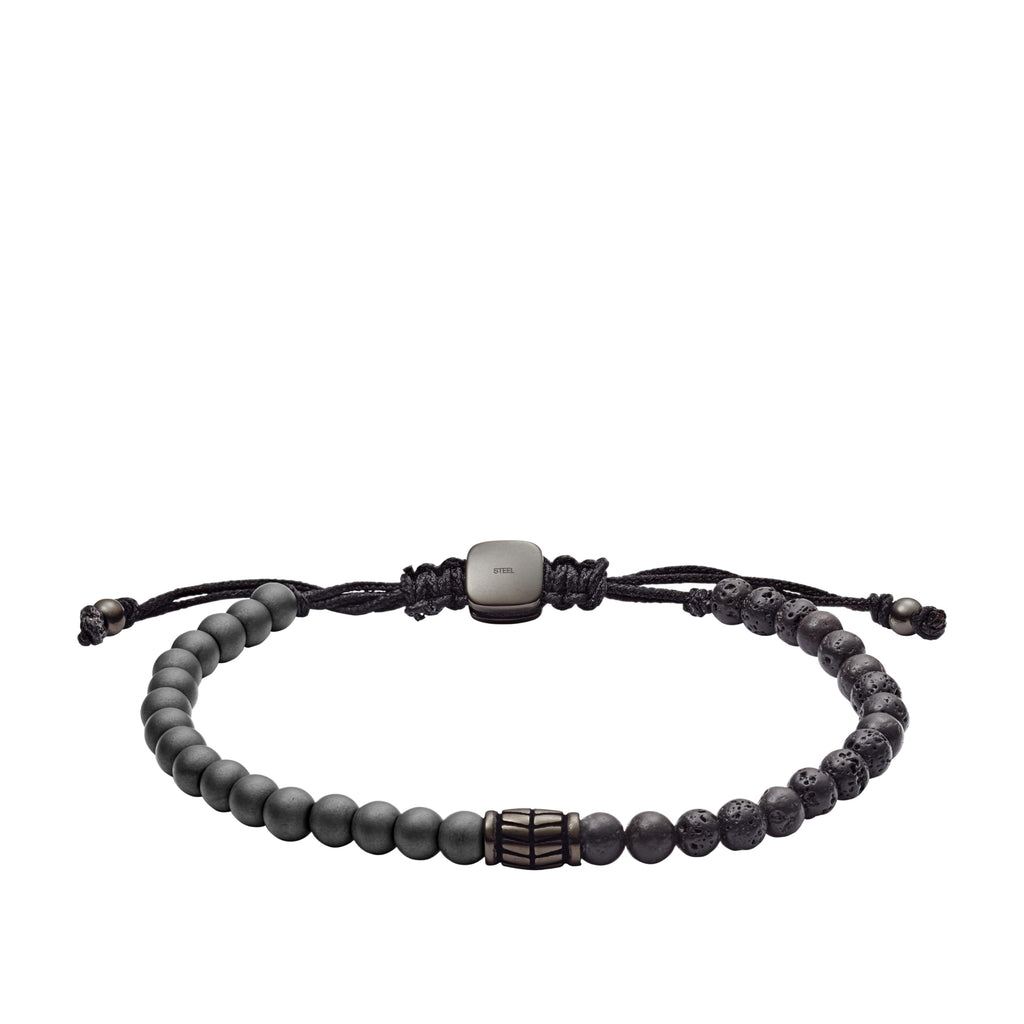 Fossil Men's Beaded Bracelet, Men's Bracelets, Color: Hematite, Lava