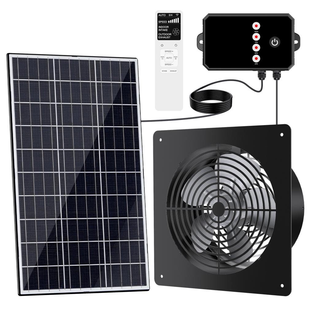 15W Solar Exhaust Fan with Remote Timer, for Chicken Coop, Greenhouse, Shed