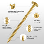 BNUOK Lag Screws #14 x 2-1/2 Inch, (2.5lb, 116pcs) Heavy Duty Construction Structural Exterior Wood Timber Screws, Torx Drive Washer Head Rust Resistant Golden Epoxy Coated, with T30 Star Bit