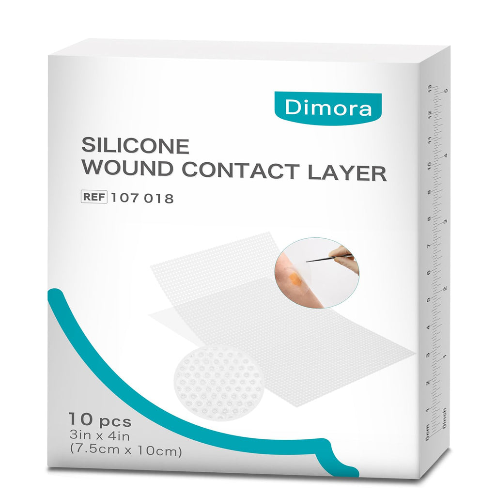 Dimora Silicone Wound Contact Layer, Non-adhering Dressing, Transparent Wound Dressing Pads, 3in x 4in (7.5cm x 10cm), 10 pcs