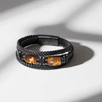 Enjoy Risingsun Tiger Eye Black Leather Bracelet Men Natural Tiger Eye Gemstone Crystal Stone Jewelry Handmade Courage And Stress Relief Protection Bracelet