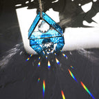 Blue Stained Glass Pyramid Suncatcher Hanging Ornament Window Decor