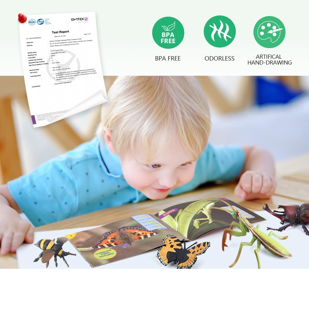 Bug Toys Figurines VOLNAU 12PCS Insect Animal Figures for Kids Toddlers Christmas Gifts Decorations Educational Bee Beetle Mantis Spider Ladybug Butterfly Plastic Model
