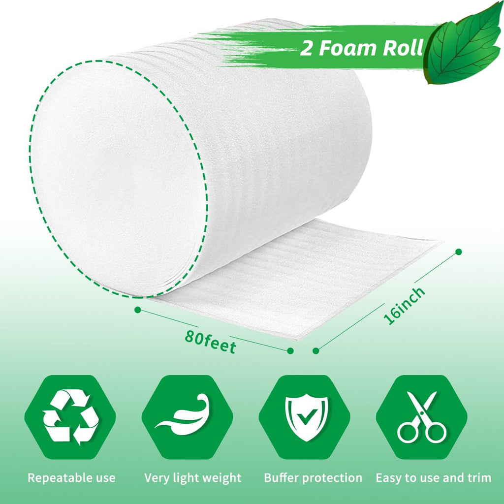 Parts3A Moving Supplies, Foam Wrap Roll 16" Wide x 160' Length, For Protecting Fragile Articles,Furniture,Transportation Packing,Stuffing of Carton,with 60 Fragile Stickers (16"160')