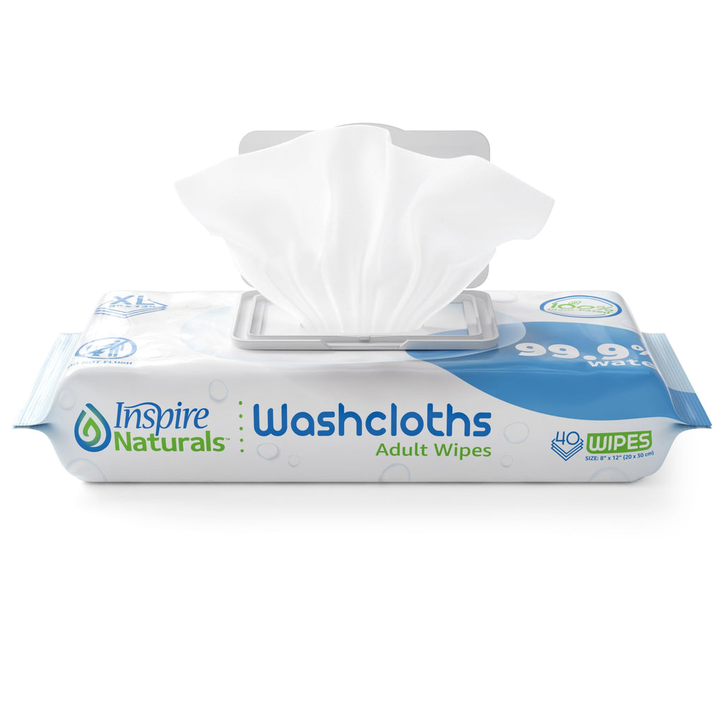 Inspire Naturals 99.9% Water Based Wet Wipes For Adults | Plastic Free Adult Wipes Extra Large Unscented | Disposable Washcloths For Adults Incontinence Body Wipes Elderly (99.9% Water 160 Ct)