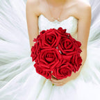 AmyHomie Dark Red Rose 50pcs Real Looking Artificial Flowers w/Stem