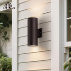 mirrea Modern Outdoor Porch Light Patio Light in 2 Lights with Aluminum Cylinder and Tempered Glass Cover Waterproof Wall Sconce 2 Pack (Oil Rubbed Bronze)