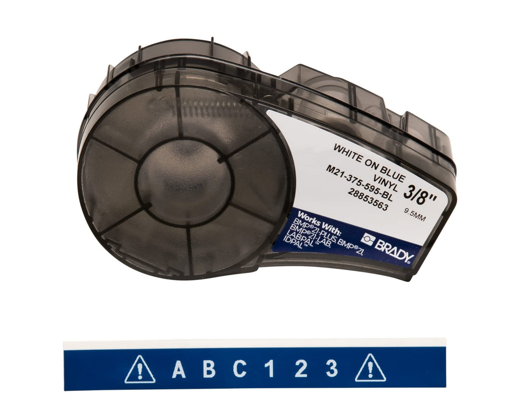 Brady Authentic (M21-375-595-BL) All-Weather Vinyl Label for Indoor/Outdoor ID, Lab and Equipment Labeling, White on Blue- For M210, M210-LAB, M211, BMP21-PLUS and BMP21-LAB Printers, .375" W, 21' L